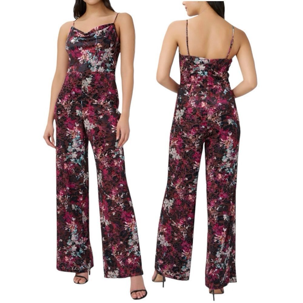 Adrianna Papell Women’s Cowlneck Burnout Velvet Jumpsuit In The Size 12